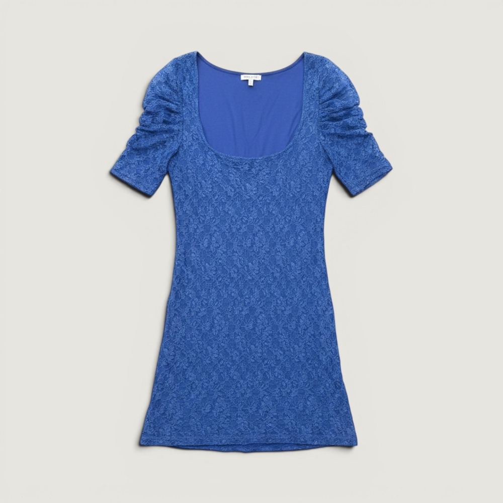 Free People Lace Mini Dress Womens S Blue Good Puff Sleeve Scoop Neck OB411228